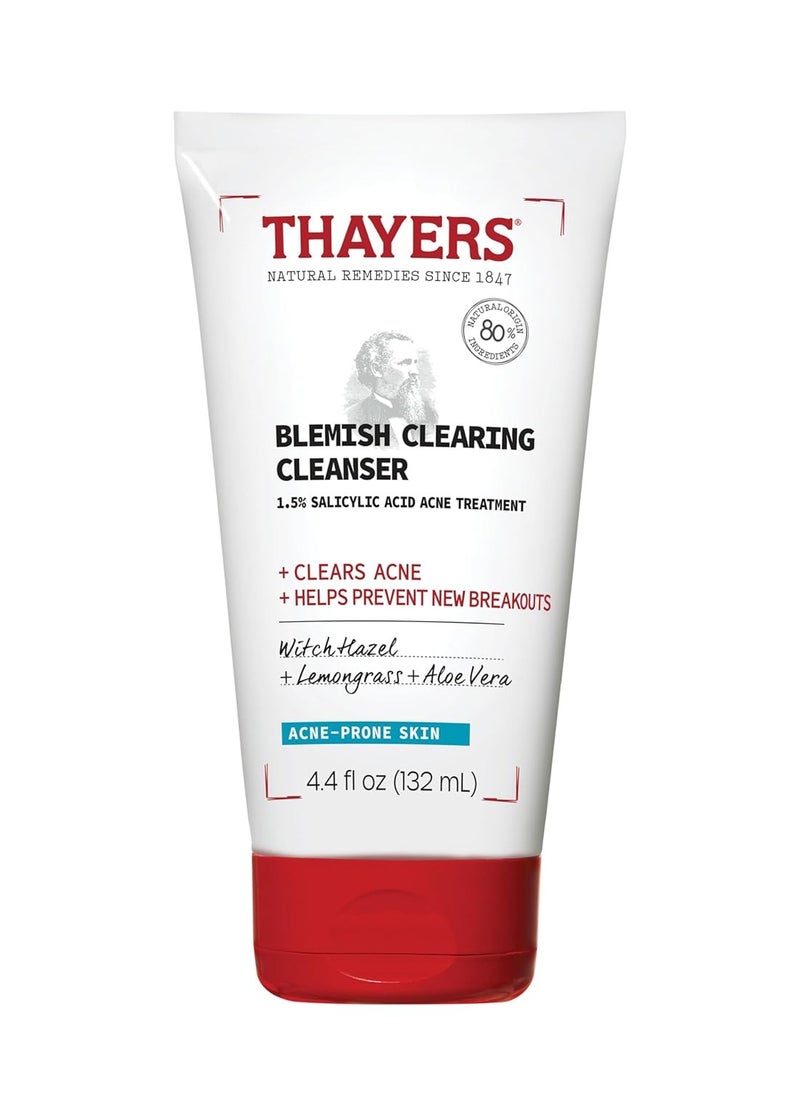 THAYERS Blemish Clearing Face Cleanser with 1.5% Salicylic Acid, Acne Treatment Face Wash, Soothing and Non-Stripping Skin Care, 4.4 Fl Oz
