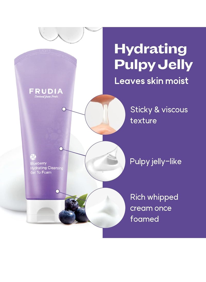 FRUDIA Blueberry Hydrating Face Cleanser Gel to Foam, Daily Facial Cleanser for Dry, Oily & Sensitive Skin (4.9 oz)