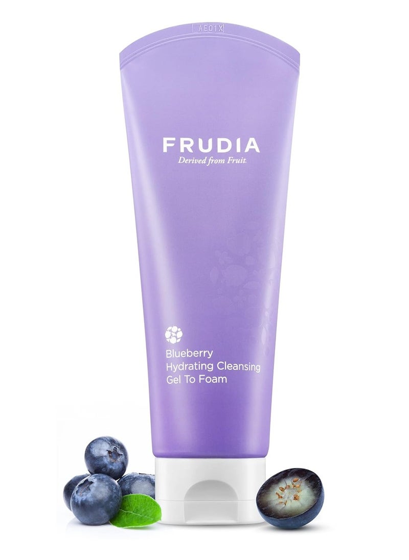 FRUDIA Blueberry Hydrating Face Cleanser Gel to Foam, Daily Facial Cleanser for Dry, Oily & Sensitive Skin (4.9 oz)