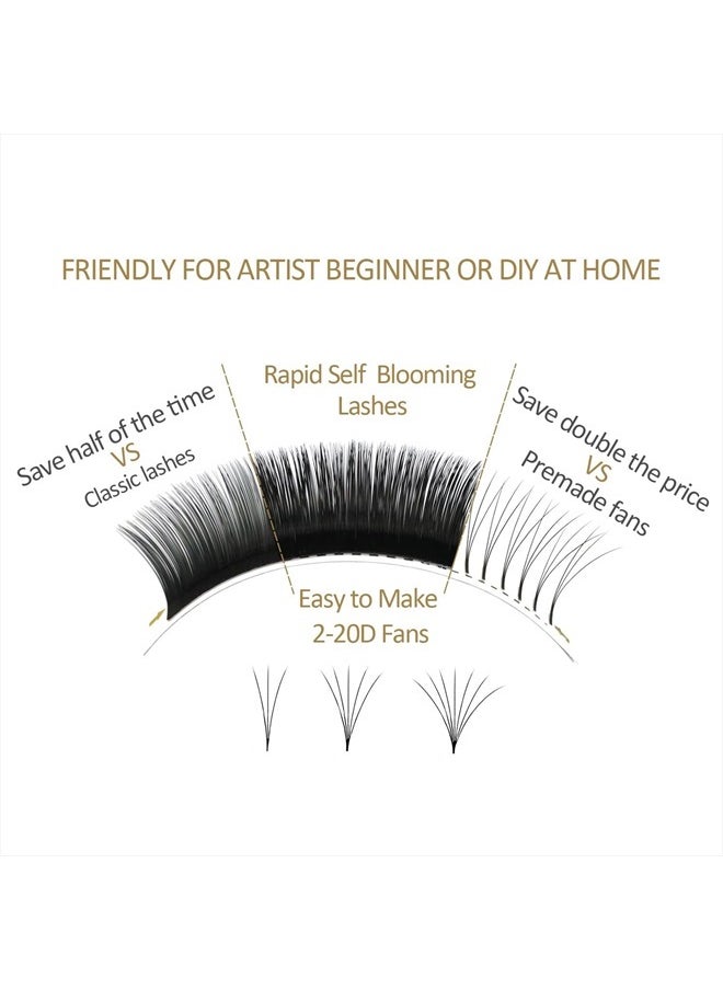 15-20mm Long Length Easy Fan Volume Lashes 2D-20D Rapid Automatic Blooming Flower Mega Volume Lash Extensions 0.07mm C Curl Self Fanning Eyelash Extensions (0.07 C 15-20mm)