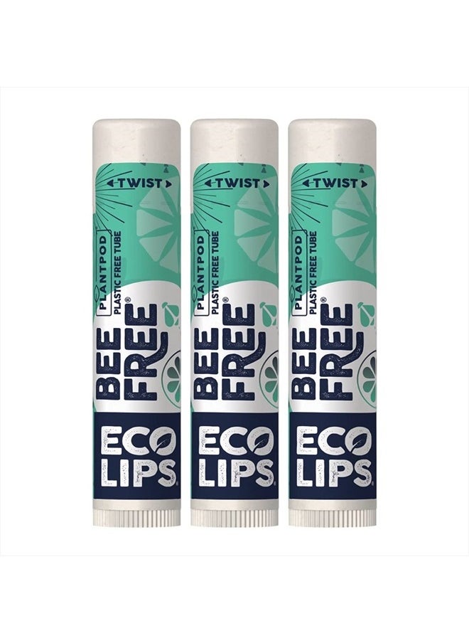 Vegan Lip Balm Sweet Mint by Eco Lips flavor 3 Pack Natural Bee Free with Candelilla Wax, Organic Cocoa Butter, & Coconut Oil Lip Care. 100% Plastic-Free Plant Pod Packaging - Made in USA