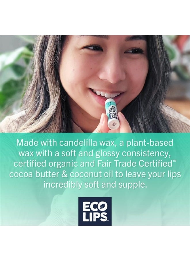 Vegan Lip Balm Sweet Mint by Eco Lips flavor 3 Pack Natural Bee Free with Candelilla Wax, Organic Cocoa Butter, & Coconut Oil Lip Care. 100% Plastic-Free Plant Pod Packaging - Made in USA