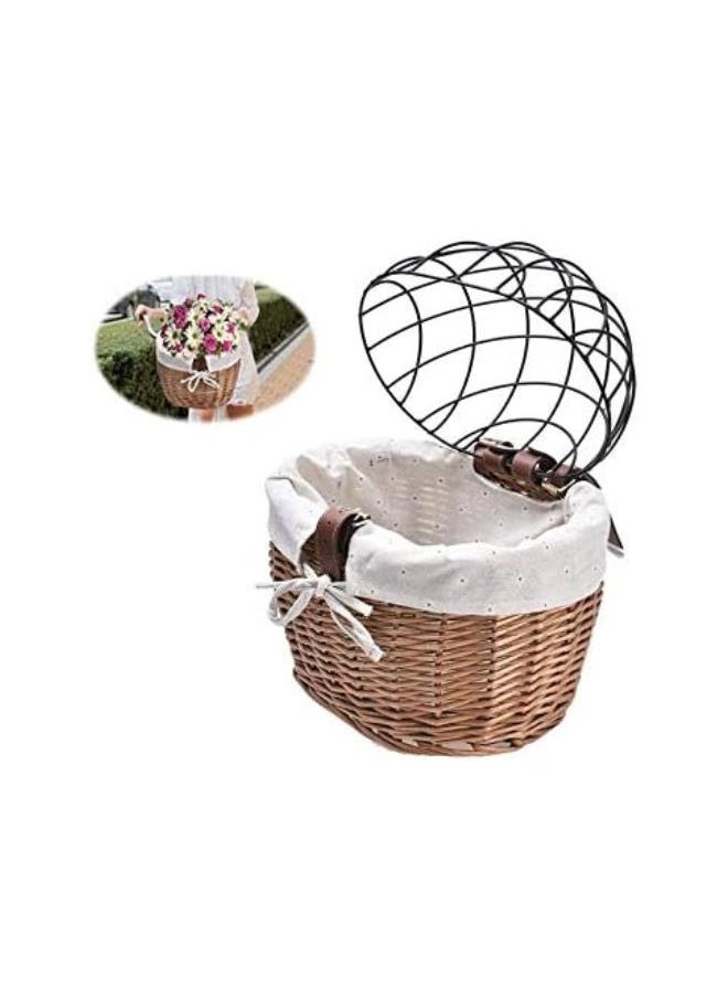 1PC Bicycle Basket, Bike Wicker Pet Basket Pet Bicycle Basket with Iron Frame Portable Bicycle Pet Basket Hand-Woven Storage Basket Easy to Install Suitable for Dogs Cats Small Pets