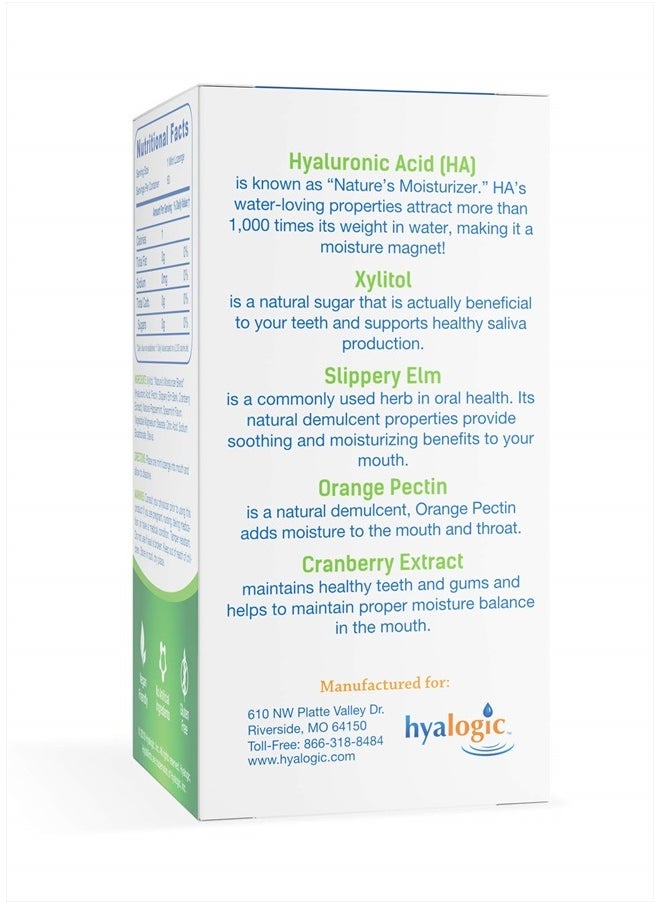 HyaMints Breath Mints for Dry Mouth- Sugar Free Mint Flavor— Natural Breath Freshener w/Hyaluronic Acid, Cranberry Extract, Xylitol, Slippery Elm, Orange Pectin (60 Count)