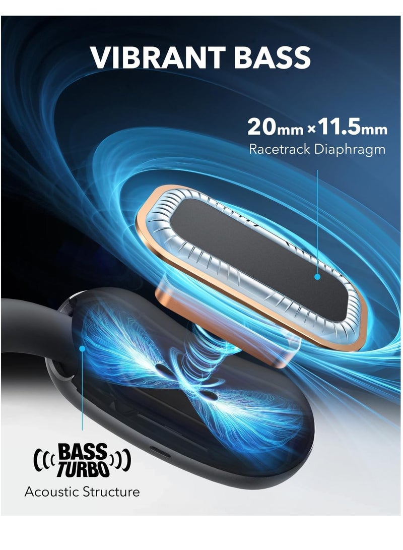 AeroFit 2 by Anker, Open-Ear Headphones, Adjustable Ear Hooks, Snug Fit, Rich Bass, Hi-Res Wireless Audio, 42H Play, Bluetooth 5.4, Wireless Charging, IP55, AI Clear Calls, Open-Ear Earbuds Black