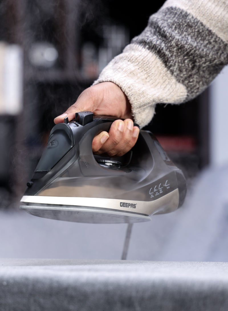Ceramic Steam Iron | Dry and Spray Functions, Press Box with Self-Cleaning Function | Compact and Handy Design with Powerful Shots | Suitable for All Kinds of Fabric | 2 Years Warranty 200 ml 2200 W GSI24016 Black