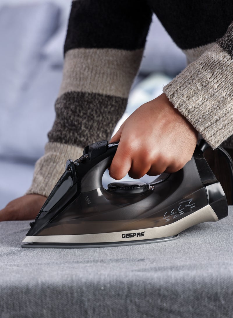 Ceramic Steam Iron | Dry and Spray Functions, Press Box with Self-Cleaning Function | Compact and Handy Design with Powerful Shots | Suitable for All Kinds of Fabric | 2 Years Warranty 200 ml 2200 W GSI24016 Black