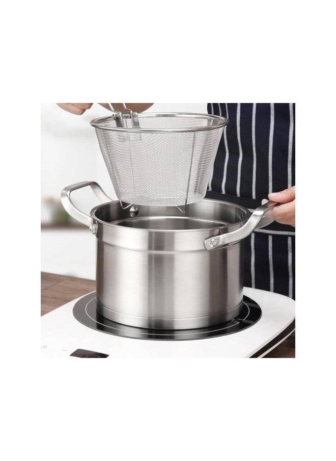 6/7Inch Medium Deep Fry Basket with Handle, Round Stainless Steel Wire Strainer Frying Basket, Food Presentation Tableware Fries Holder for Chips, Fries, Shrimps, Wedges, A：6 Inch