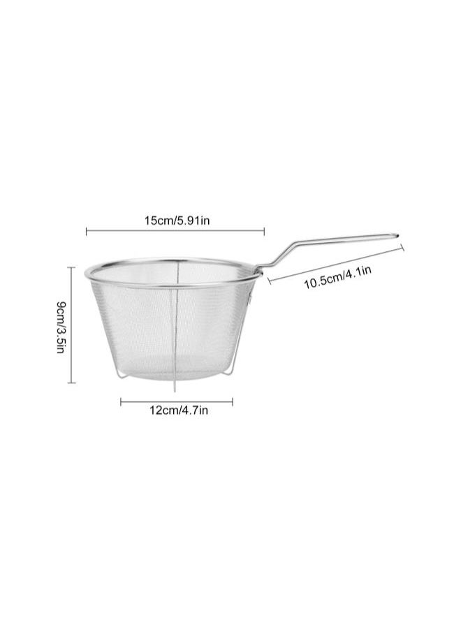 6/7Inch Medium Deep Fry Basket with Handle, Round Stainless Steel Wire Strainer Frying Basket, Food Presentation Tableware Fries Holder for Chips, Fries, Shrimps, Wedges, A：6 Inch