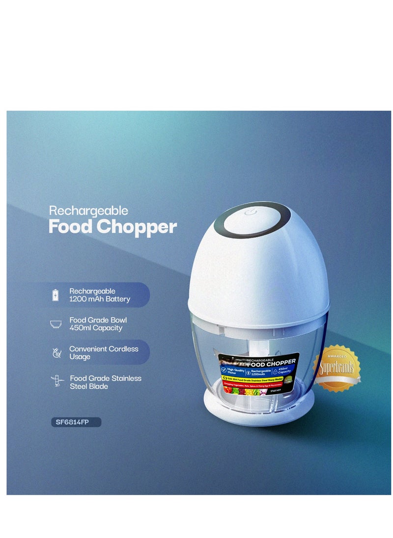 450ml Rechargeable Food Chopper with food grade Stainless Steel Blades - Compact Electric Vegetable Chopper, Food Processor, and Blender for Chopping, Grinding, and Mixing - Easy to Clean, Cordless, and Portable