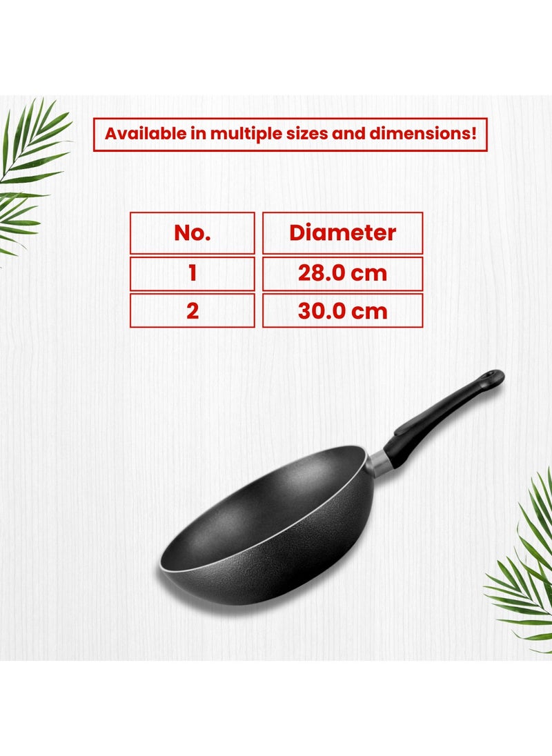 SONEX Royal Wok – 30 cm, 5L Aluminium Wok with Metal Finish, Dual Handles & Natural Wooden Grip, Hanging Loop – Durable & Ergonomic, Even Heat Distribution, Ideal for Stir-Frying & Deep-Frying