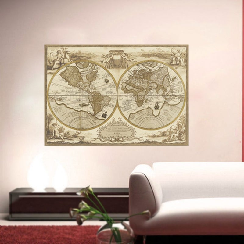 Retro Style In Europe And America World Map Wall Sticker Brown 75x55cm