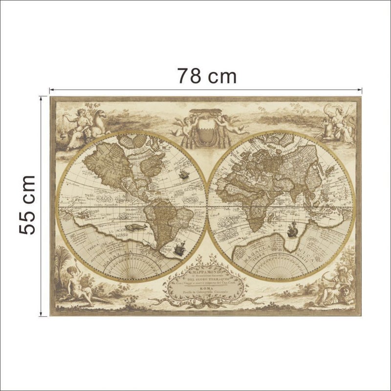 Retro Style In Europe And America World Map Wall Sticker Brown 75x55cm