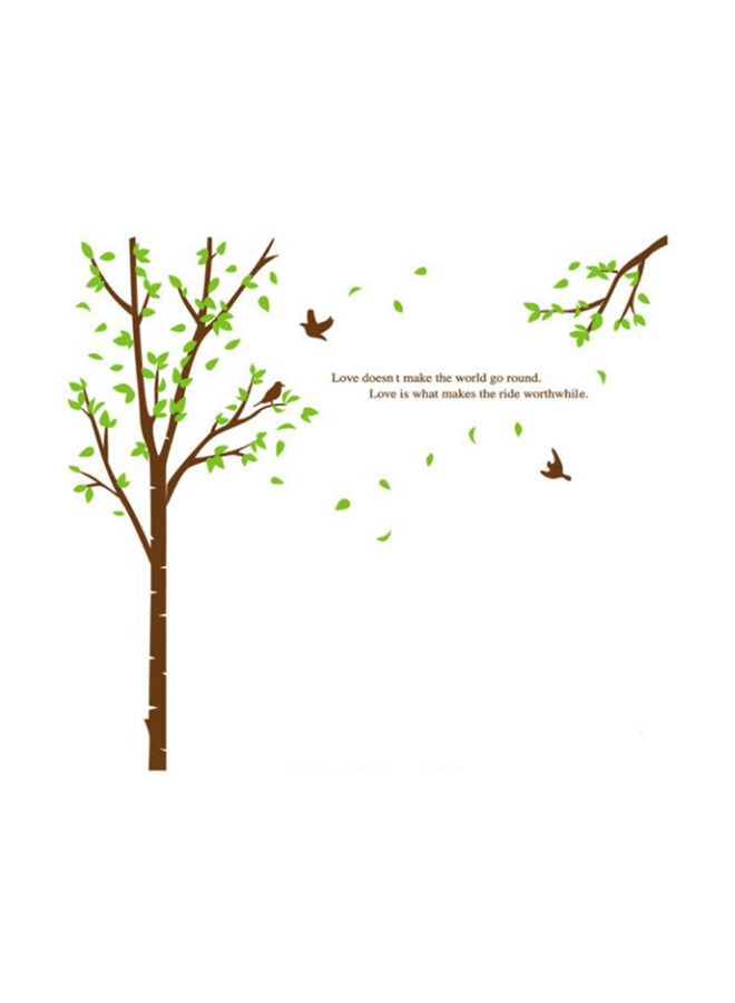 Giant Huge Large Brown Birch Tree & Green Leaves Branches Black Birds Wall Sticker Multicolour 90x60cm