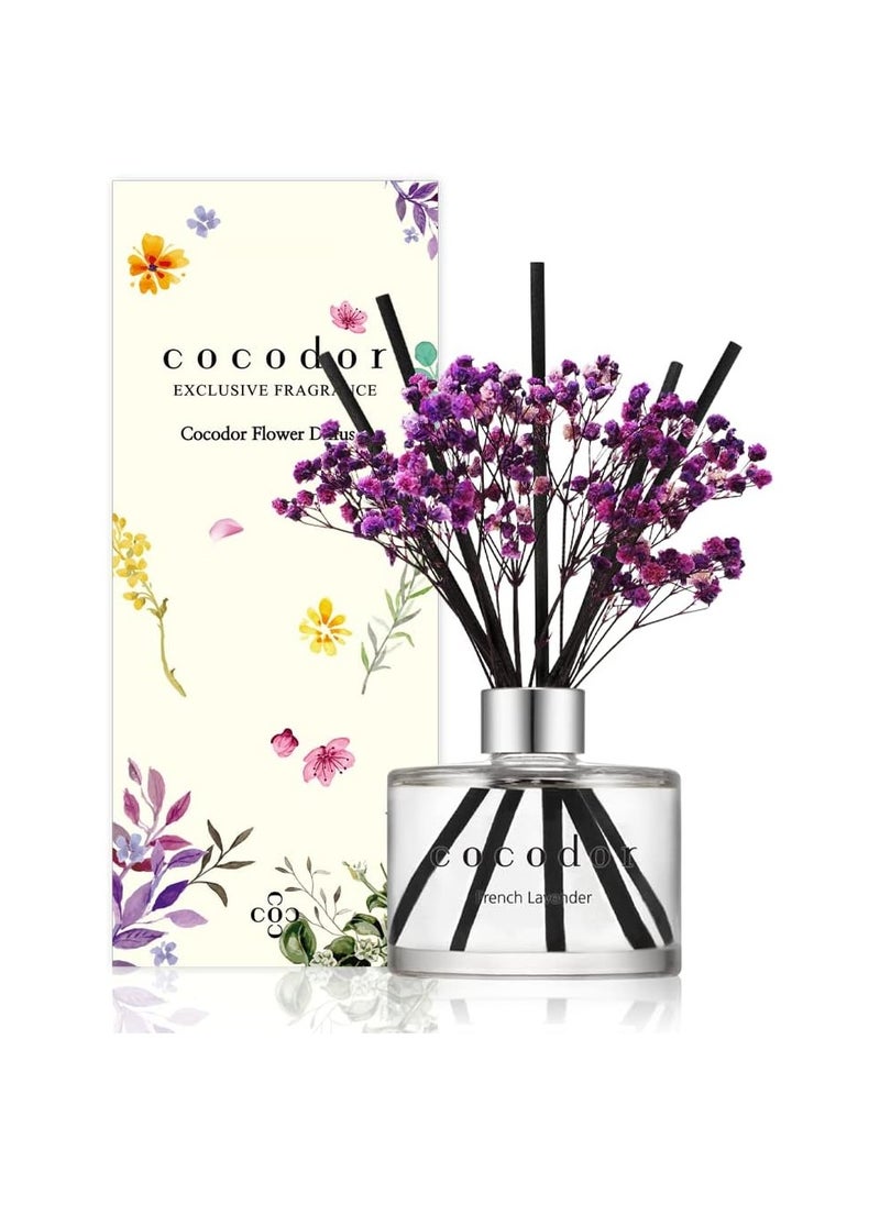 Cocod'or Preserved Real Flower Reed Diffuser/French Lavender / 6.7oz(200ml) / 1 Pack/Reed Diffuser Set, Oil Diffuser & Reed Diffuser Sticks, Home Decor & Office Decor, Fragrance and Gifts