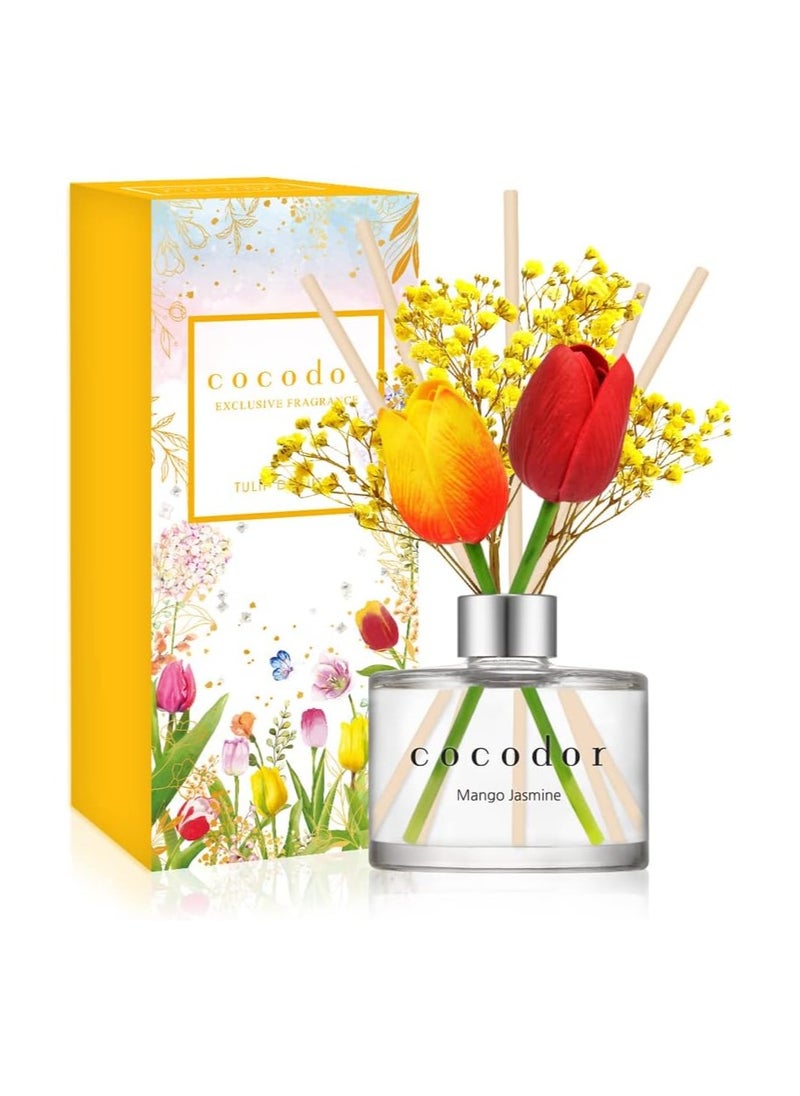 Cocod'or Tulip & Preserved Real Flower Reed Diffuser/Mango Jasmine / 6.7oz(200ml) / 1 Pack, Birthday, Wedding Gift, Home & Office Decor Aromatherapy Diffuser Oil Gift Set