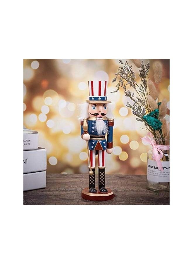 Uncle Sam Nutcracker Comes with American Flag Traditional Patriotic Christmas Decorative Nutcracker 100 Wood 25CM Tall (Flag)