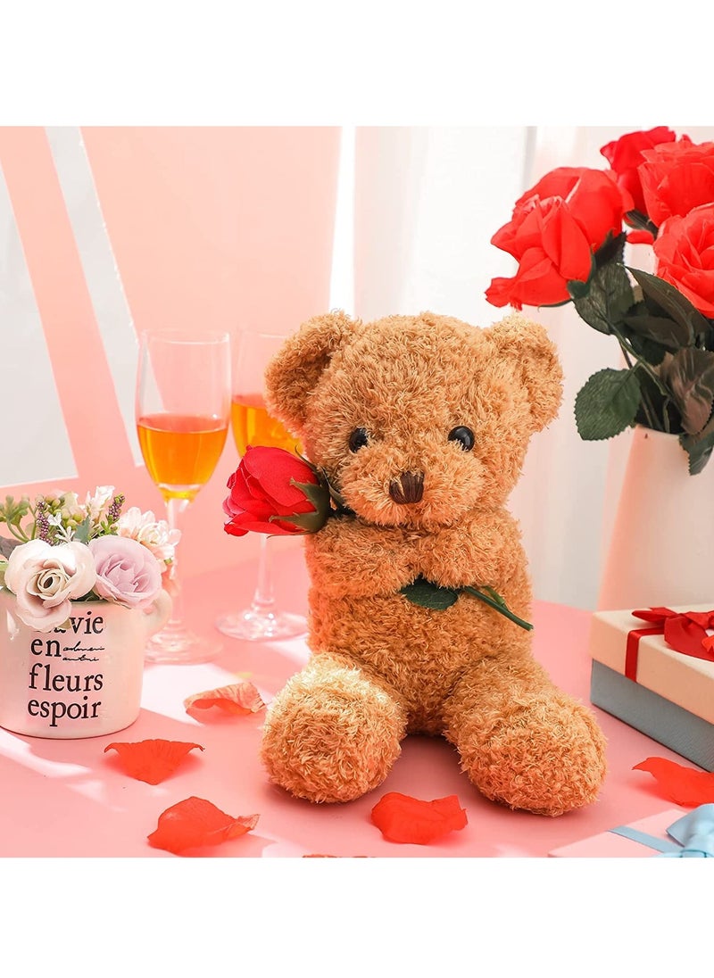 Plush Stuffed Animal Bear with Rose Funny C ute Stuffed Animal Plush Valen tine's Day Gifts for Kids Toddler g ir lf rie n d Mother's Day, 11.8 Inches Brown