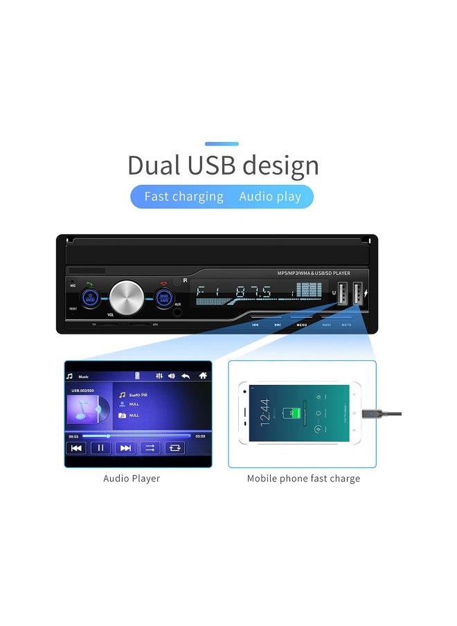 Car Radio, 7 Inch Flip Out Touchscreen Radio AM / FM Radio I Bluetooth Hands-Free System I RDS IUSB, AUX, TF Card I Steering Wheel Control Android Car Radio