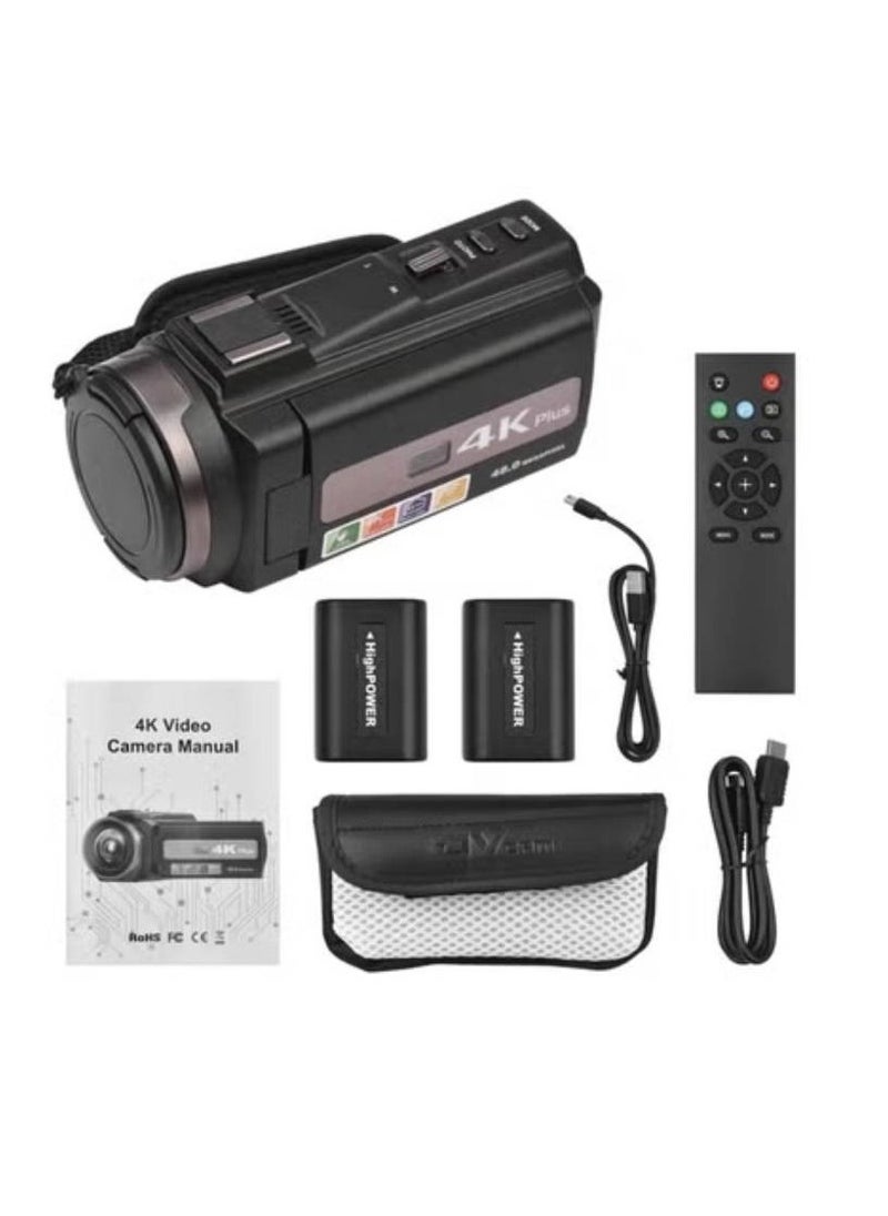 WiFi Digital Video Camcorder With 4K 60FPS 48MP HD Recording 16X Zoom 3 Inch Touchscreen Batteries And Remote Control