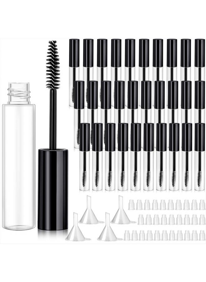 30 Pieces 10 ml Empty Mascara Tubes Eyelash Wand Refillable Clear Bottles Cream Container with 4 Pieces Transparent Funnels Transferring Castor Oil for DIY Cosmetics (Black)