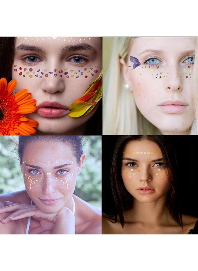 54 Sheets Gold Glitter Freckles Face Tattoo, 150+ Pcs Halloween Face Glitter Temporary Tattoo Stickers, Sparkle Freckles Metallic Face Gems, Faux Freckles Cute Glitter Makeup Accessories For Women