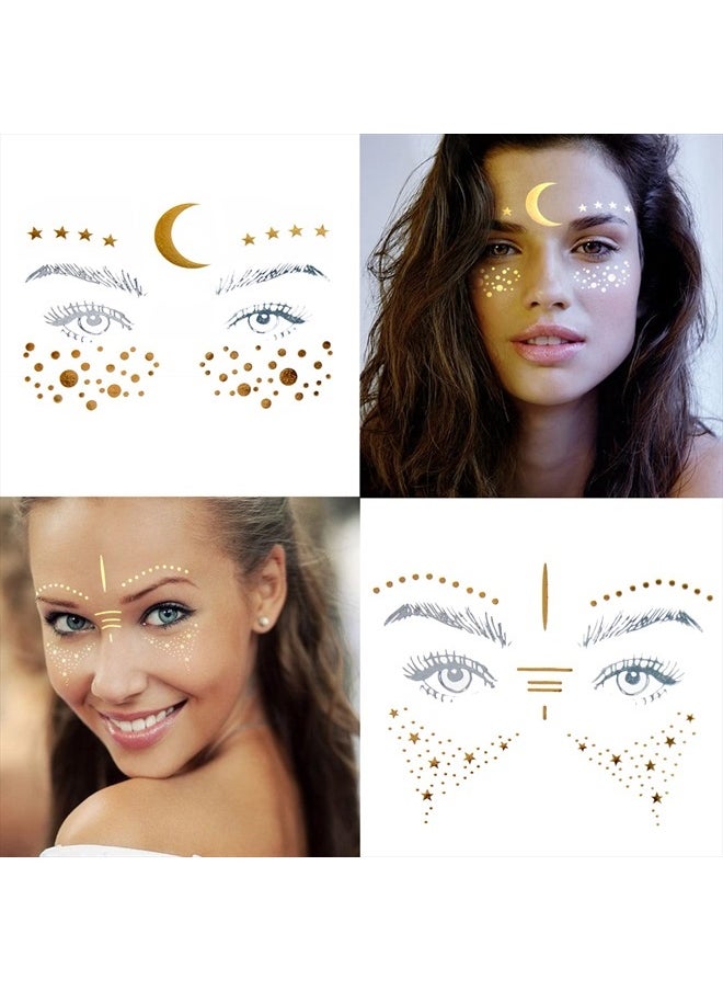 54 Sheets Gold Glitter Freckles Face Tattoo, 150+ Pcs Halloween Face Glitter Temporary Tattoo Stickers, Sparkle Freckles Metallic Face Gems, Faux Freckles Cute Glitter Makeup Accessories For Women