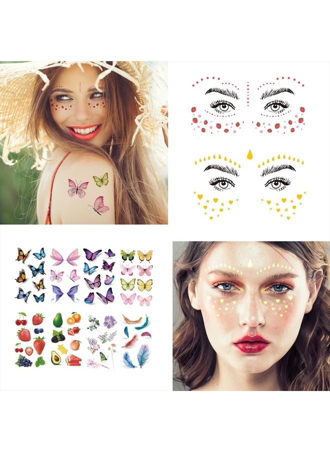 54 Sheets Gold Glitter Freckles Face Tattoo, 150+ Pcs Halloween Face Glitter Temporary Tattoo Stickers, Sparkle Freckles Metallic Face Gems, Faux Freckles Cute Glitter Makeup Accessories For Women
