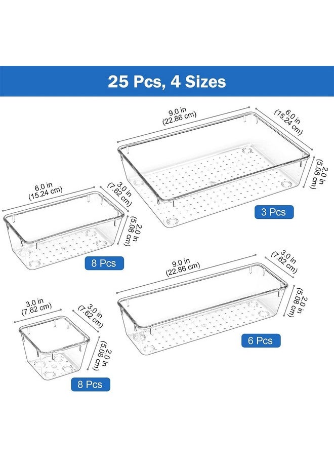 Zollyss Bathroom Drawer Tray Dividers Plastic Vanity Organizers Storage Bins For Makeup Dresser Tray, Clear (25 Pcs) - Inside, Transparent
