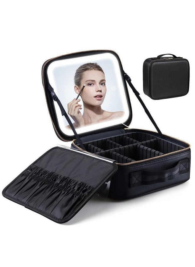 Relavel Makeup Bag with Led Mirror, Makeup Train Case with Lighted Mirror, A01 Black, Small, Makeup Bag for Women