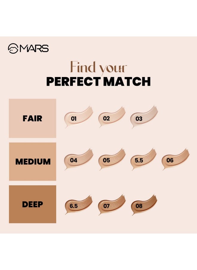 MARS High Coverage Liquid Matte Foundation | Blemish Free & Blendable Foundation For Makeup (40Ml) (Shade-02), All