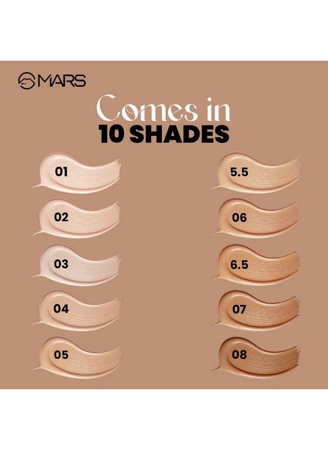 MARS High Coverage Liquid Matte Foundation | Blemish Free & Blendable Foundation For Makeup (40Ml) (Shade-02), All