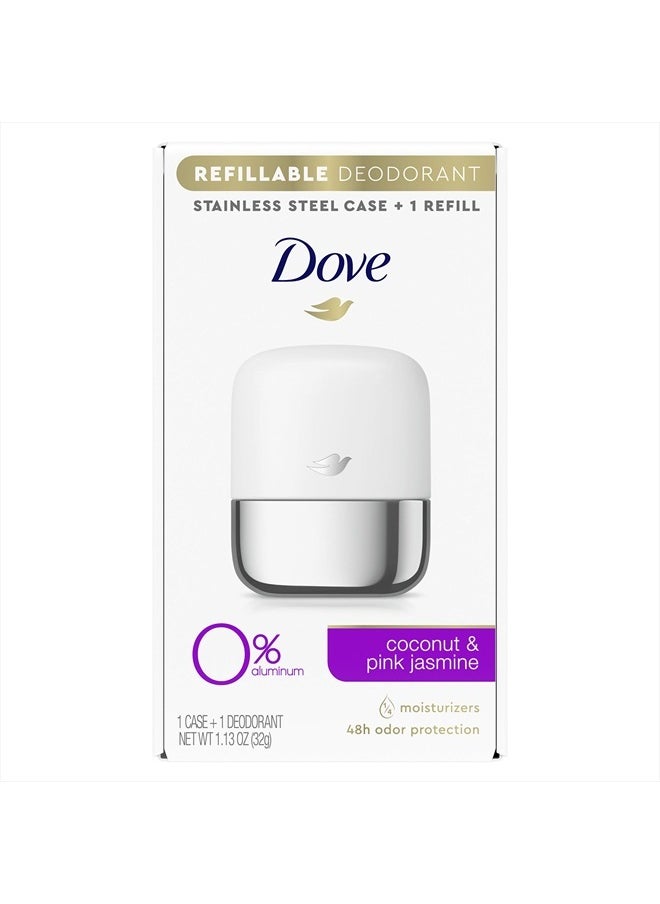 Refillable Deodorant Starter Kit 0% Aluminum Coconut & Pink Jasmine Aluminum Free Deodorant 1.13 oz