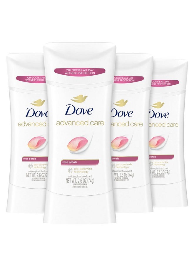 Dove Advanced Care Antiperspirant Deodorant Stick Rose Petals 4 Count for after shave care for underarms 72 hour odor control with all-day sweat protection stick for soft underarms 2.6 oz