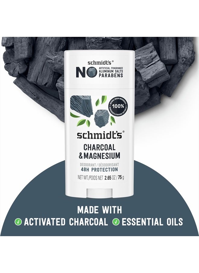 Aluminum-Free Vegan Deodorant Charcoal & Magnesium with 24 Hour Odor Protection, 4 Count for Women and Men, Natural Ingredients, Cruelty-Free, 2.65 oz