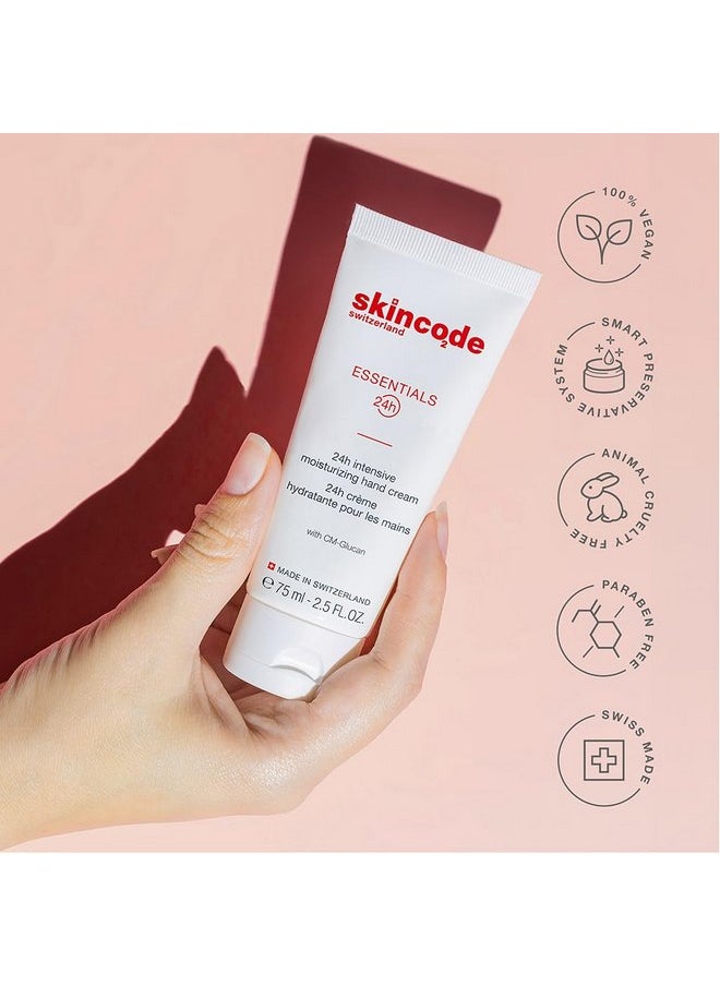 Skincode Essentials 24H Intensive Moisturizing Hand Cream - Nourishment & Protection for Dry, Chapped Hands | with CM-Glucan & Shea Butter | Hydration for All Skin Types. (2.5 Oz / 75 mL)
