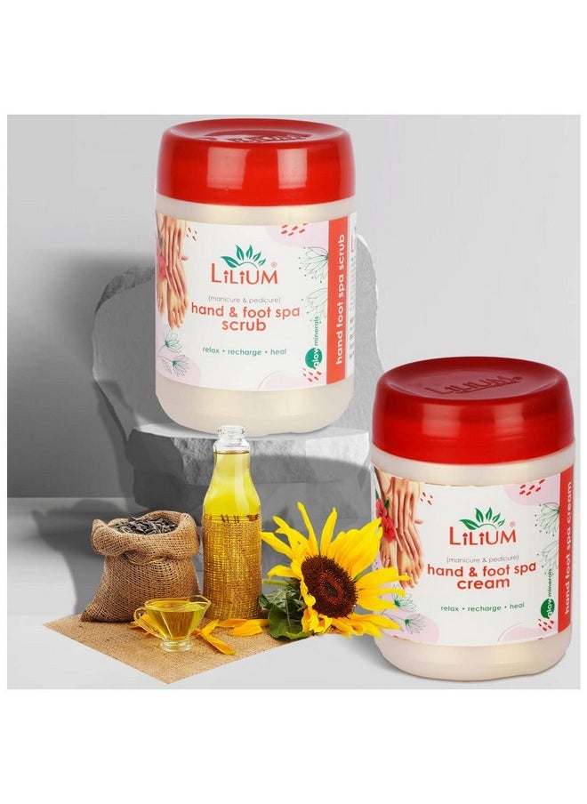 Lilium Hand & Foot Spa Cream and Scrub For Rough, Dry and Cracked Heel |Sunflower Seed Oil & Olive Oil | Orange Peel Extract | Ammonia Free | Exfoliate Dead Tissue, (900ml Each) Pack of 2