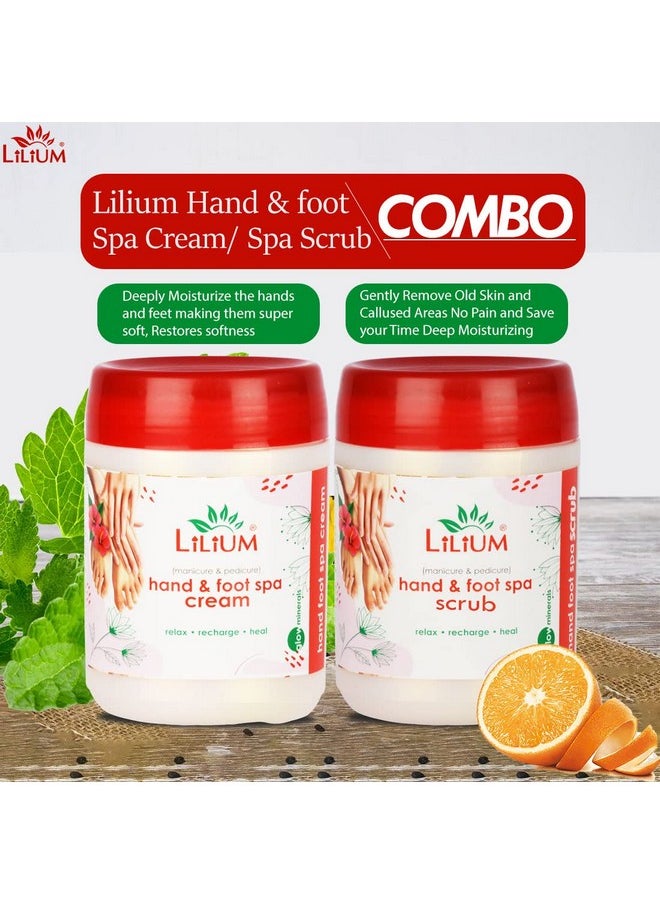 Lilium Hand & Foot Spa Cream and Scrub For Rough, Dry and Cracked Heel |Sunflower Seed Oil & Olive Oil | Orange Peel Extract | Ammonia Free | Exfoliate Dead Tissue, (900ml Each) Pack of 2