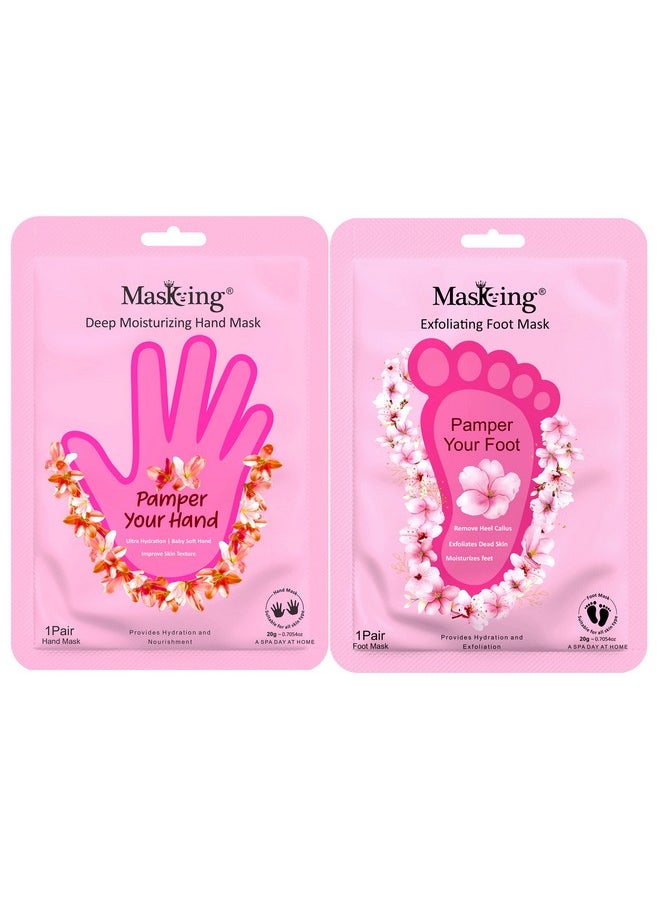 Masking Hand Gloves Mask and Exfoliating Foot Mask for Deep Moisturisation and Exfoliating, Smooth Silky and Brightening hand and Foot Each 20g (Combo 02)