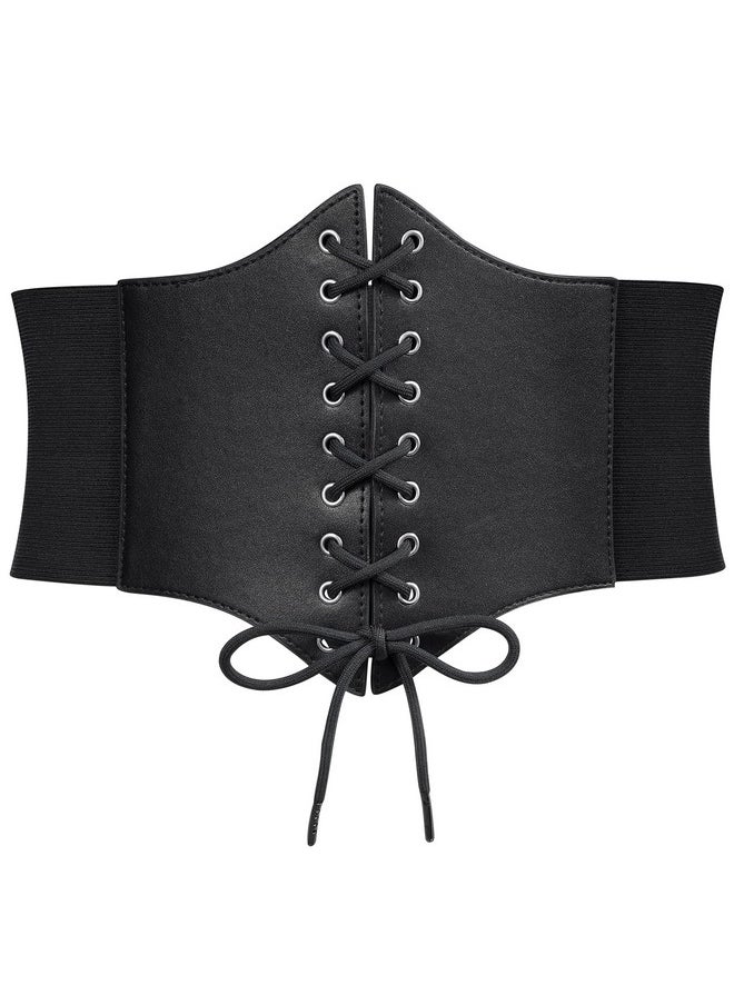 WERFORU Women Corset Elastic Belt Wide Retro Lace-up Tied Costume Waspie Waist Belt for Ladies Halloween, A-black, Suit Waist Size 32