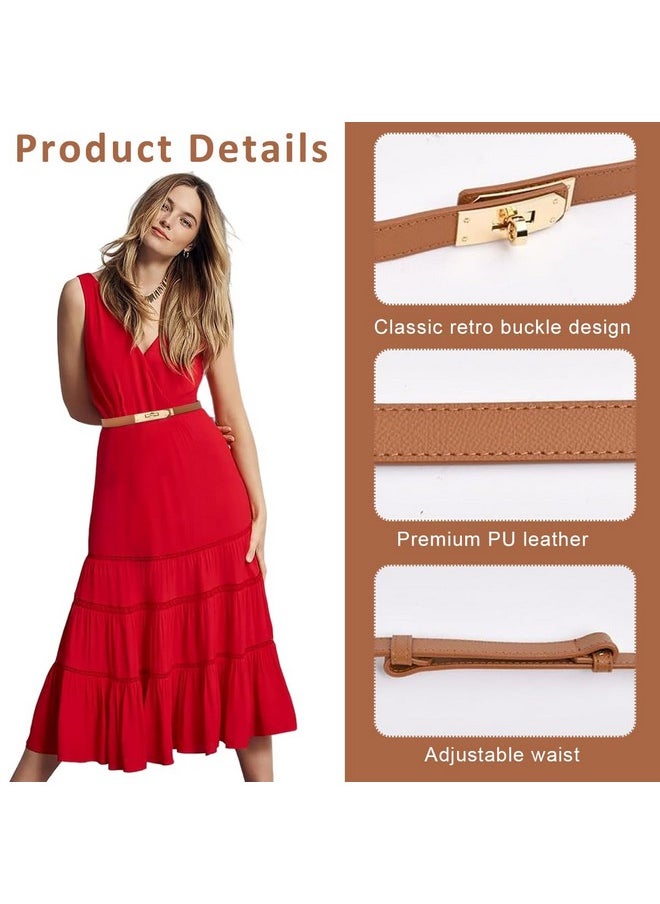 PALAY® Waist Belt for Women Dresses, Fashion Ladies Belts for Women, PU Leather Slim Women Belts for Dress, Alloy Turn Lock Buckle Belt for Blazer, Suit, Dress, Gown (Brown, Fit Waist 70-95cm)