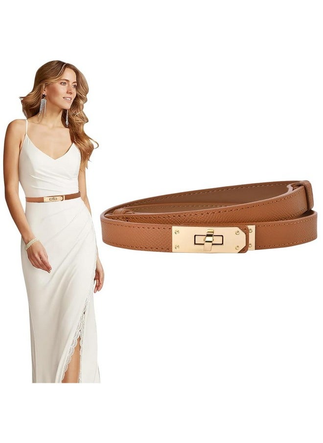 PALAY® Waist Belt for Women Dresses, Fashion Ladies Belts for Women, PU Leather Slim Women Belts for Dress, Alloy Turn Lock Buckle Belt for Blazer, Suit, Dress, Gown (Brown, Fit Waist 70-95cm)