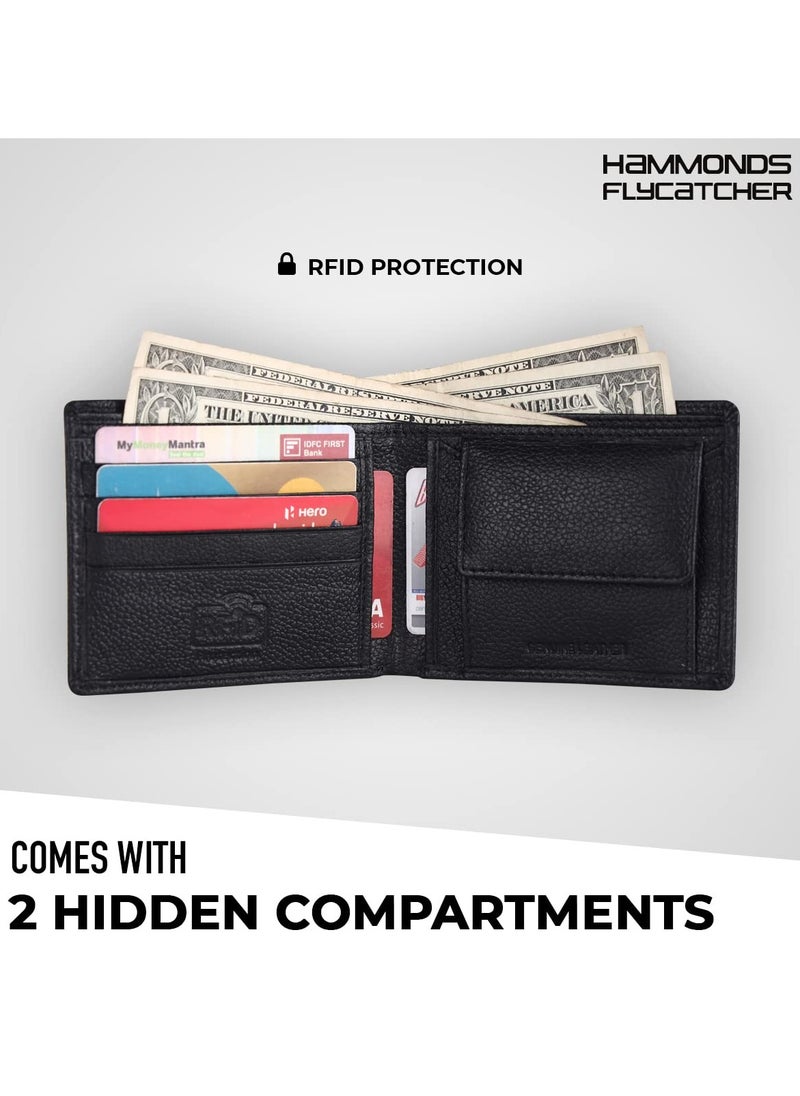 Genuine Leather Wallet for Men  RFID Protected Leather Money Purse BiFold Wallet   4 Card Slots  Coin Pocket  Hidden Pockets