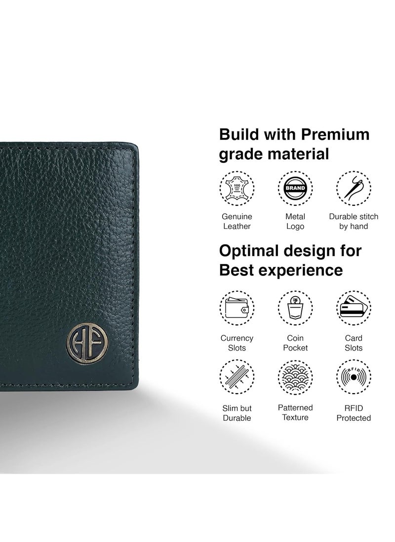 Genuine Leather Wallet for Men RFID Protected Leather Money Purse BiFold Wallet   4 Card Slots  Coin Pocket  Hidden Pockets