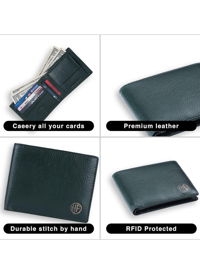 Genuine Leather Wallet for Men RFID Protected Leather Money Purse BiFold Wallet   4 Card Slots  Coin Pocket  Hidden Pockets