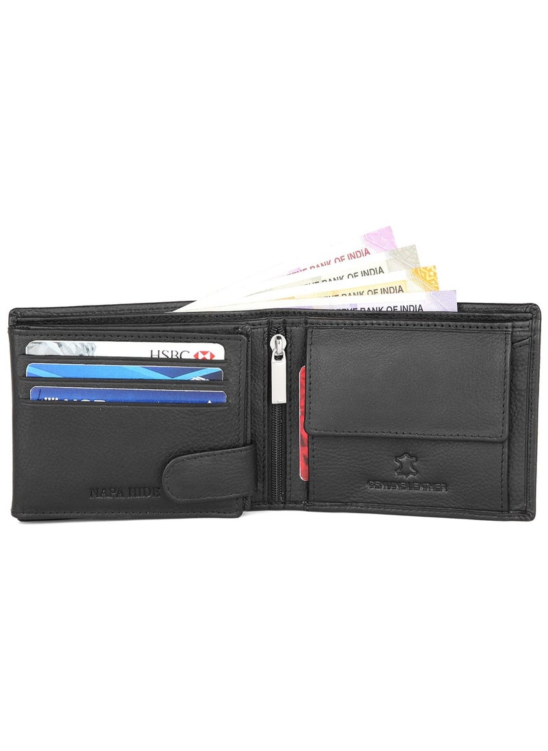 Black Leather Wallet for Men I 2 Secret Compartments I 6 Credit/Debit Card Slots