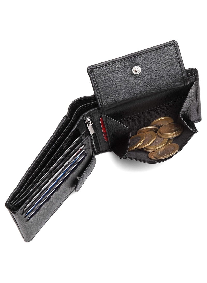 Black Leather Wallet for Men I 2 Secret Compartments I 6 Credit/Debit Card Slots