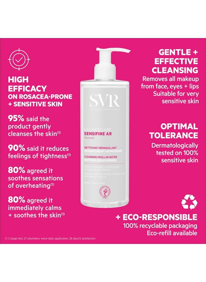 SVR Sensifine Micellar Water With Niacinamide. Soothing, Redness Relief Face Cleanser & Makeup Remover For Face, Eyes, Lips. Gentle, No Rinse Cleanser For Sensitive, Reactive Skin, 13.5 Fl.oz.