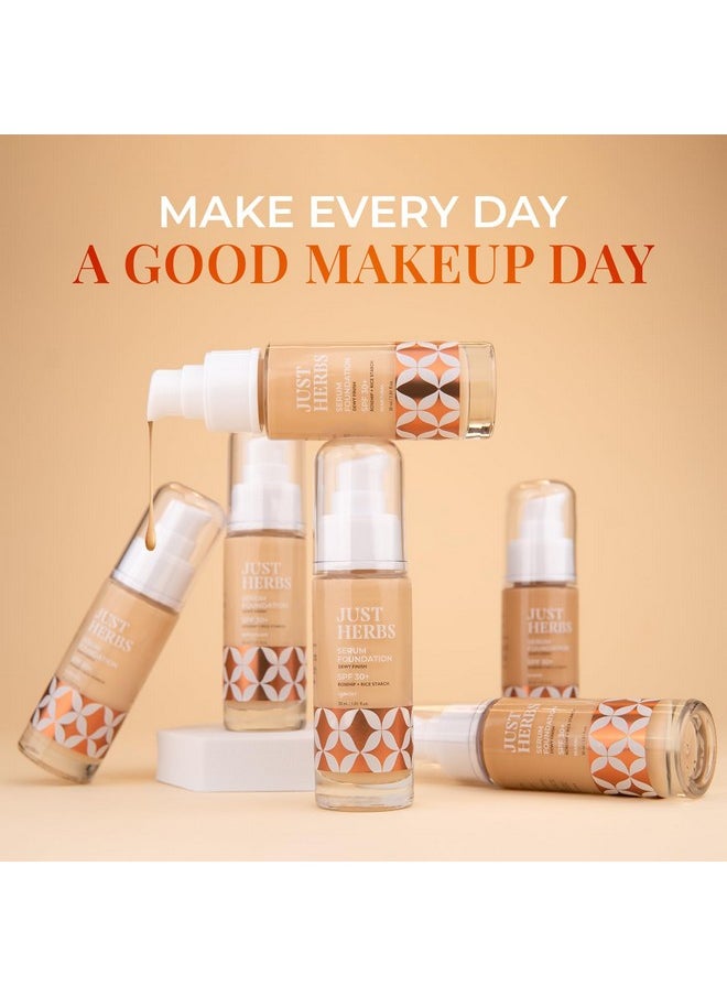 Just Herbs Serum Foundation For Face Makeup With SPF30+ Dewy Finish Full Coverage Waterproof, Sweatproof Foundation For All Skin Types (Ivory)