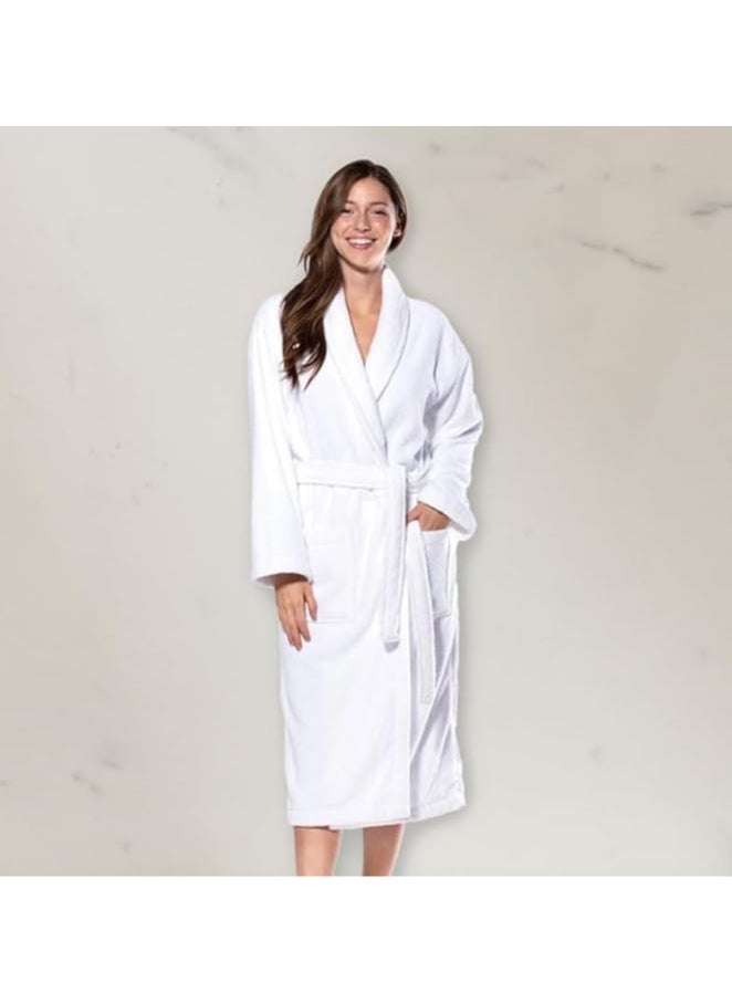 Bathrobe Unisex Cotton Fleece Skin-friendly Breathable Nightgown Simple Hooded Home Clothes White